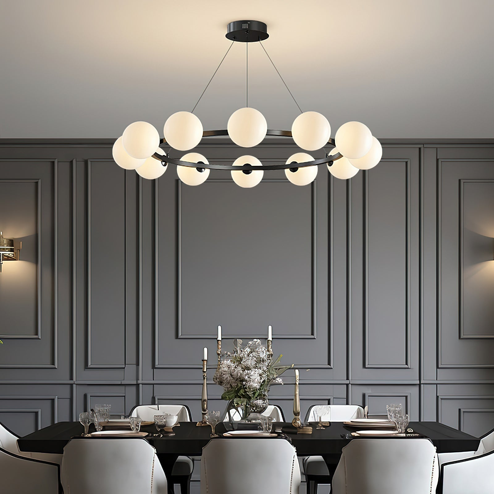 Modern Glass Shade Chandelier – Stylish metal design, suitable for dining rooms, living rooms, bedrooms, and restaurants