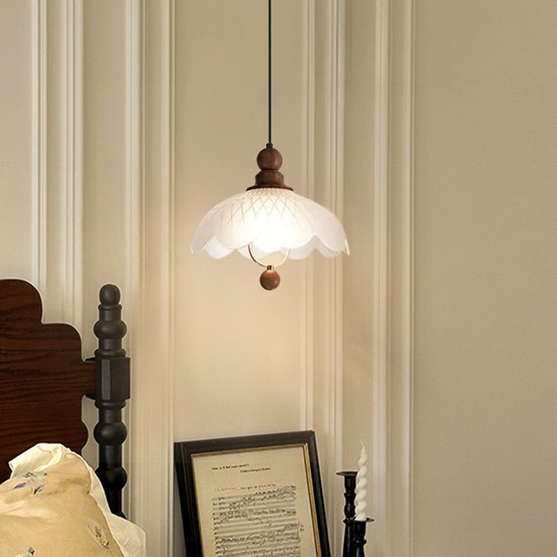 Vintage walnut wood bud pendant light