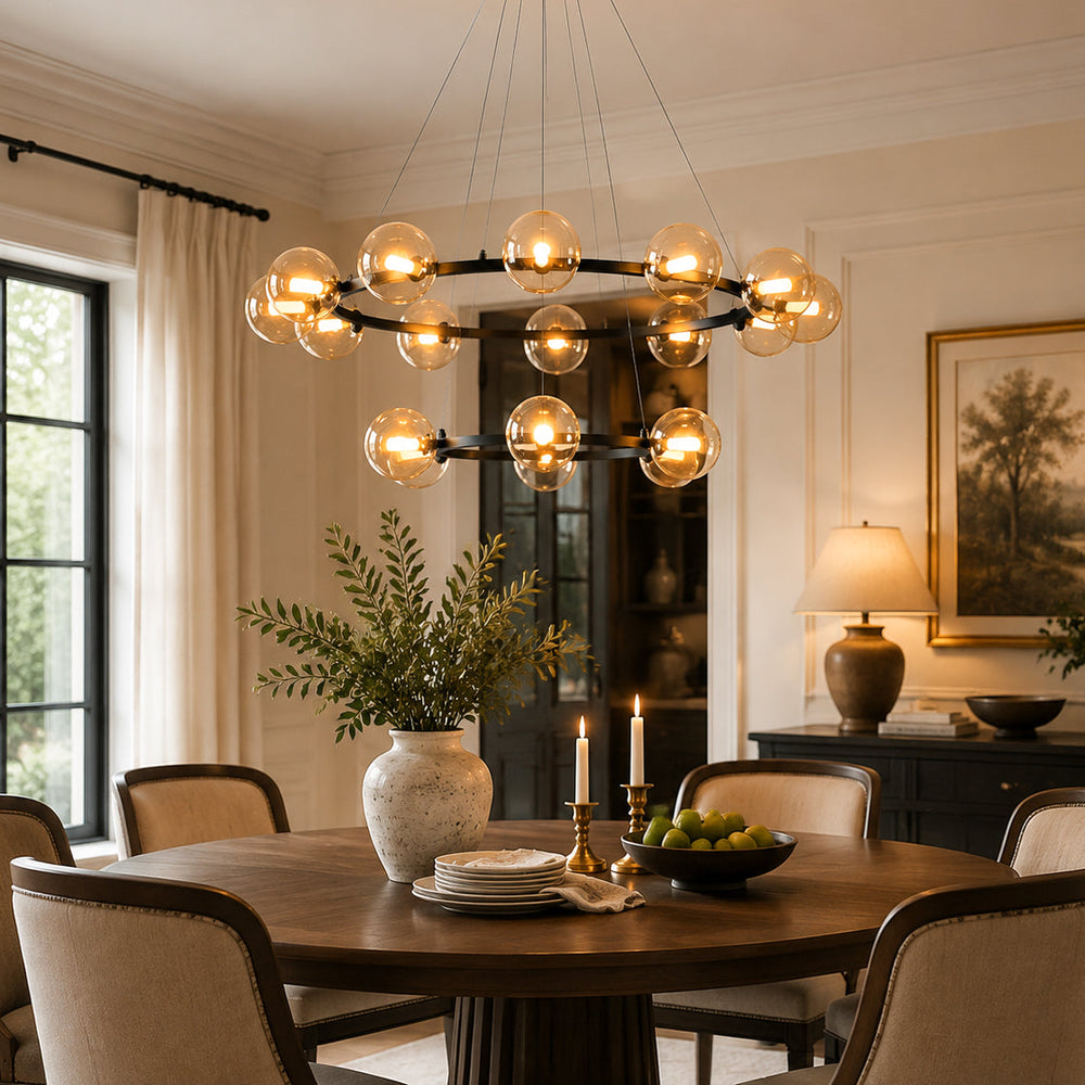 Modern Glass Shade Chandelier – Stylish metal design, suitable for dining rooms, living rooms, bedrooms, and restaurants