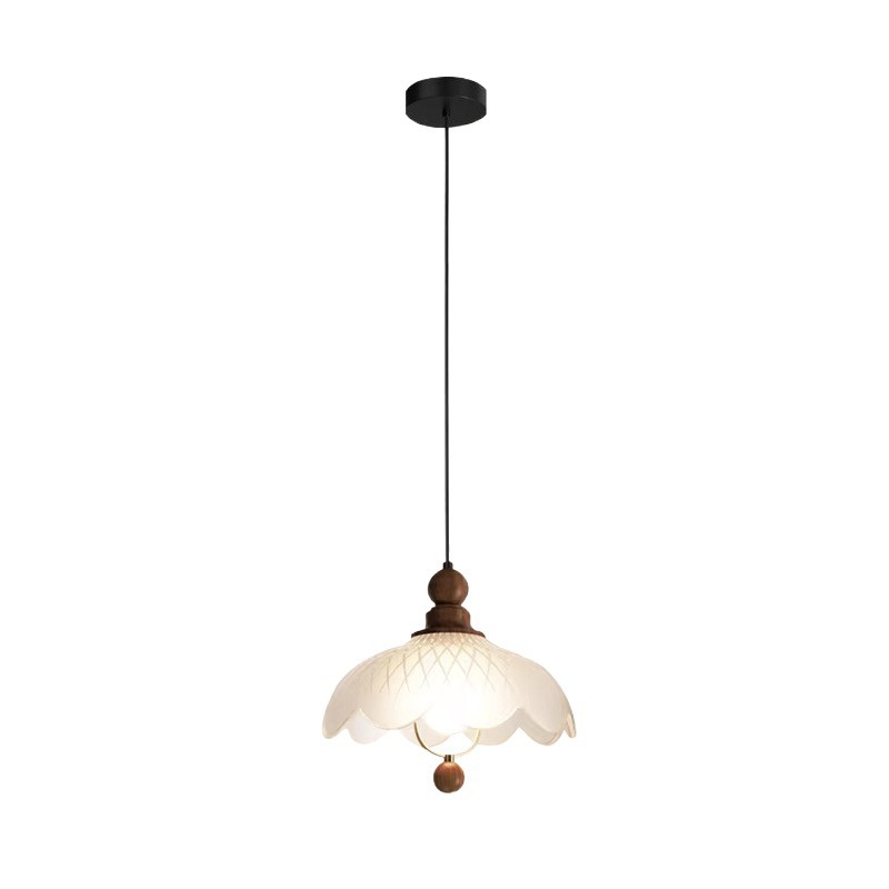 Vintage walnut wood bud pendant light