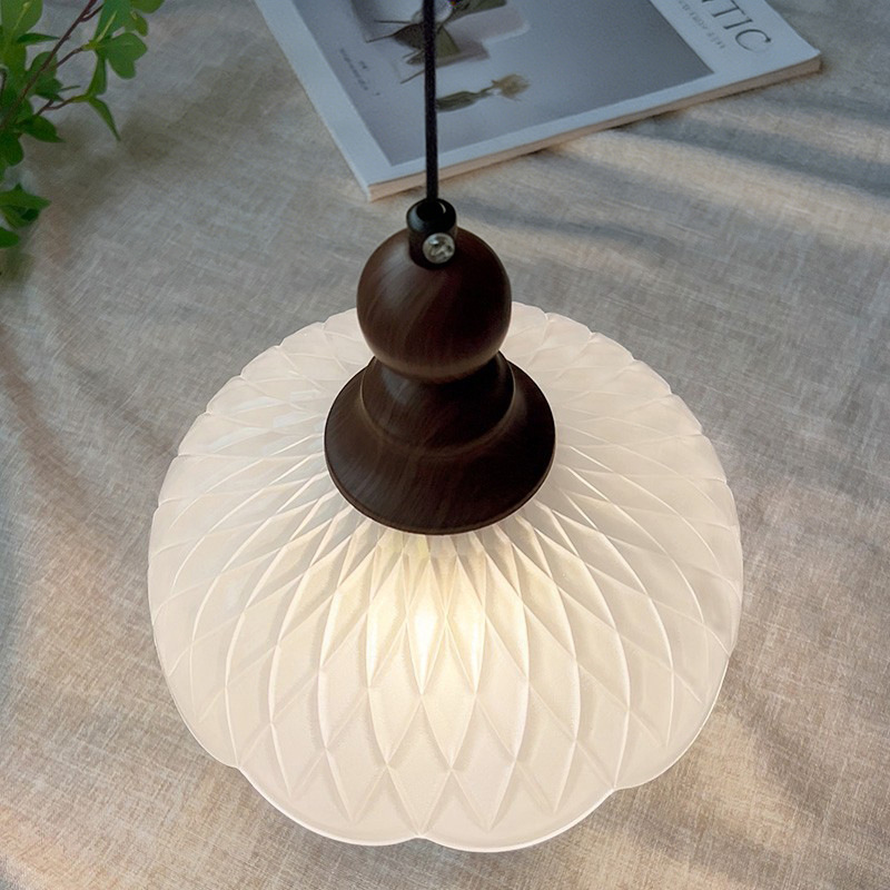 Vintage walnut wood bud pendant light