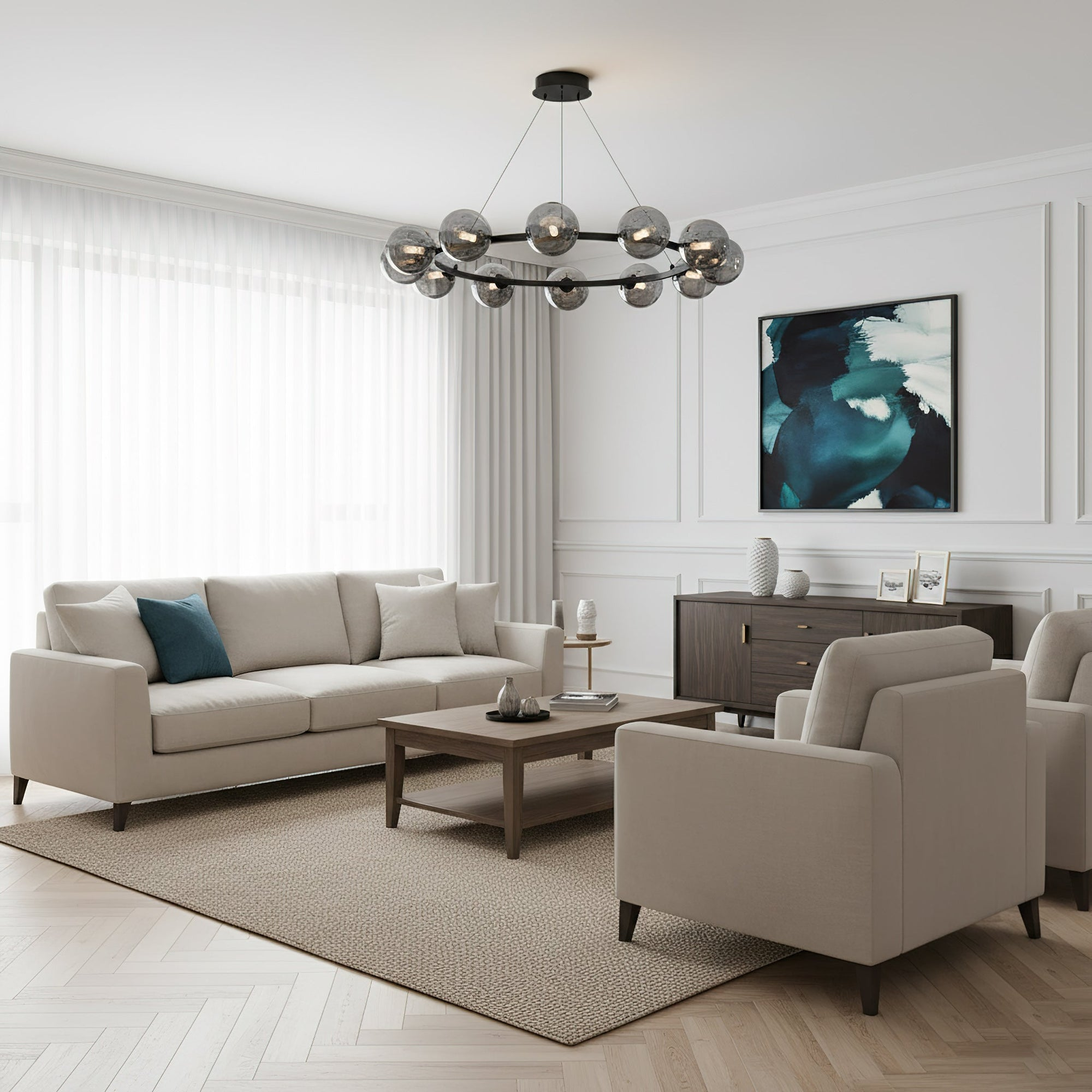 Modern Glass Shade Chandelier – Stylish metal design, suitable for dining rooms, living rooms, bedrooms, and restaurants