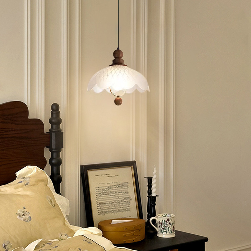 Vintage walnut wood bud pendant light