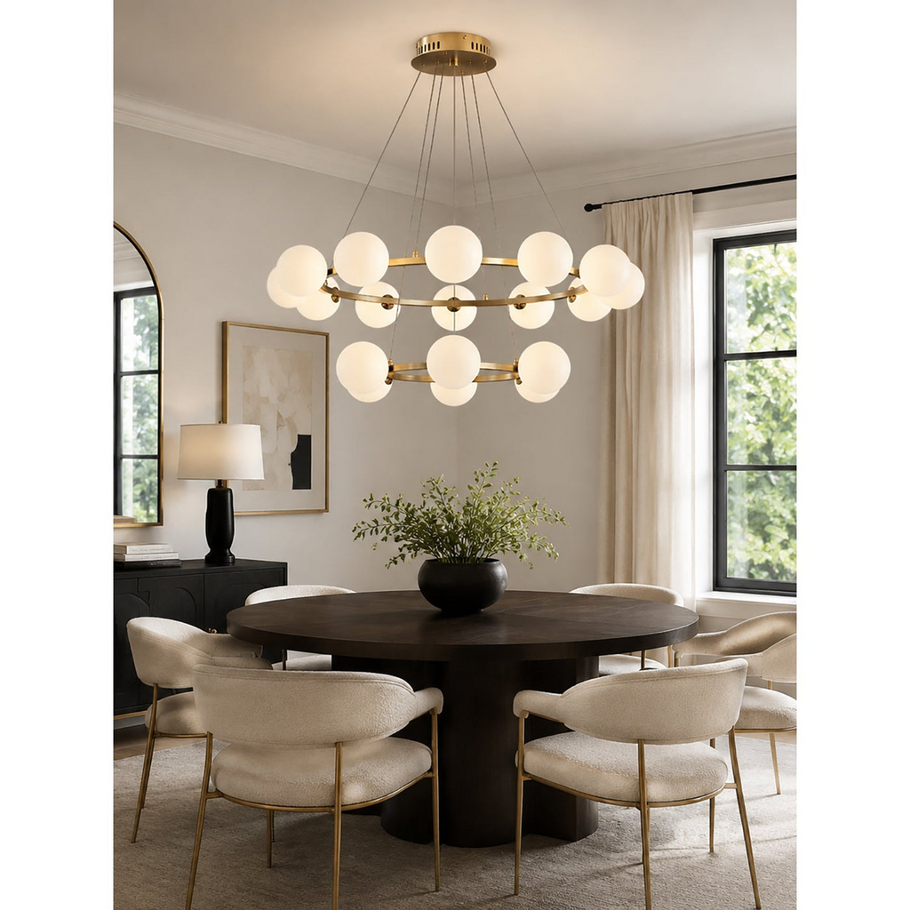 Modern Glass Shade Chandelier – Stylish metal design, suitable for dining rooms, living rooms, bedrooms, and restaurants
